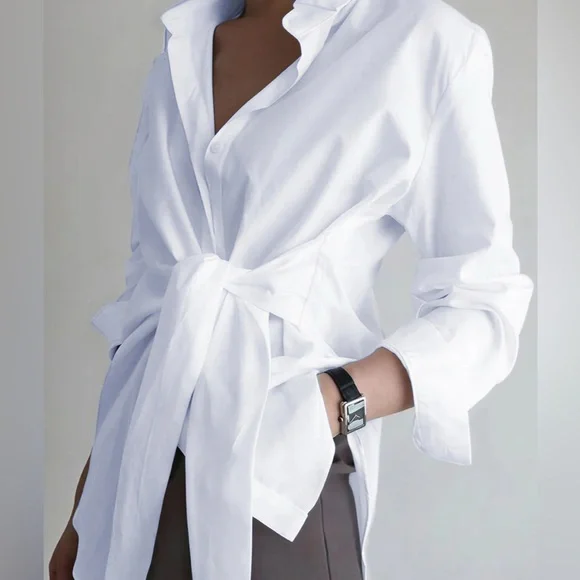 NWT COMMENSE WHITE FRONT TIE BLOUSE - Picture 1 of 5